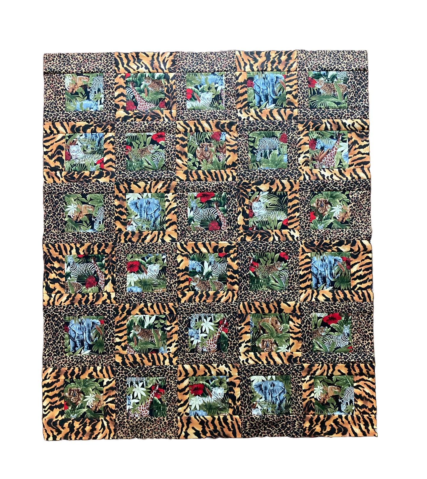 Moments Captured quilt in jungle themed fabric.
