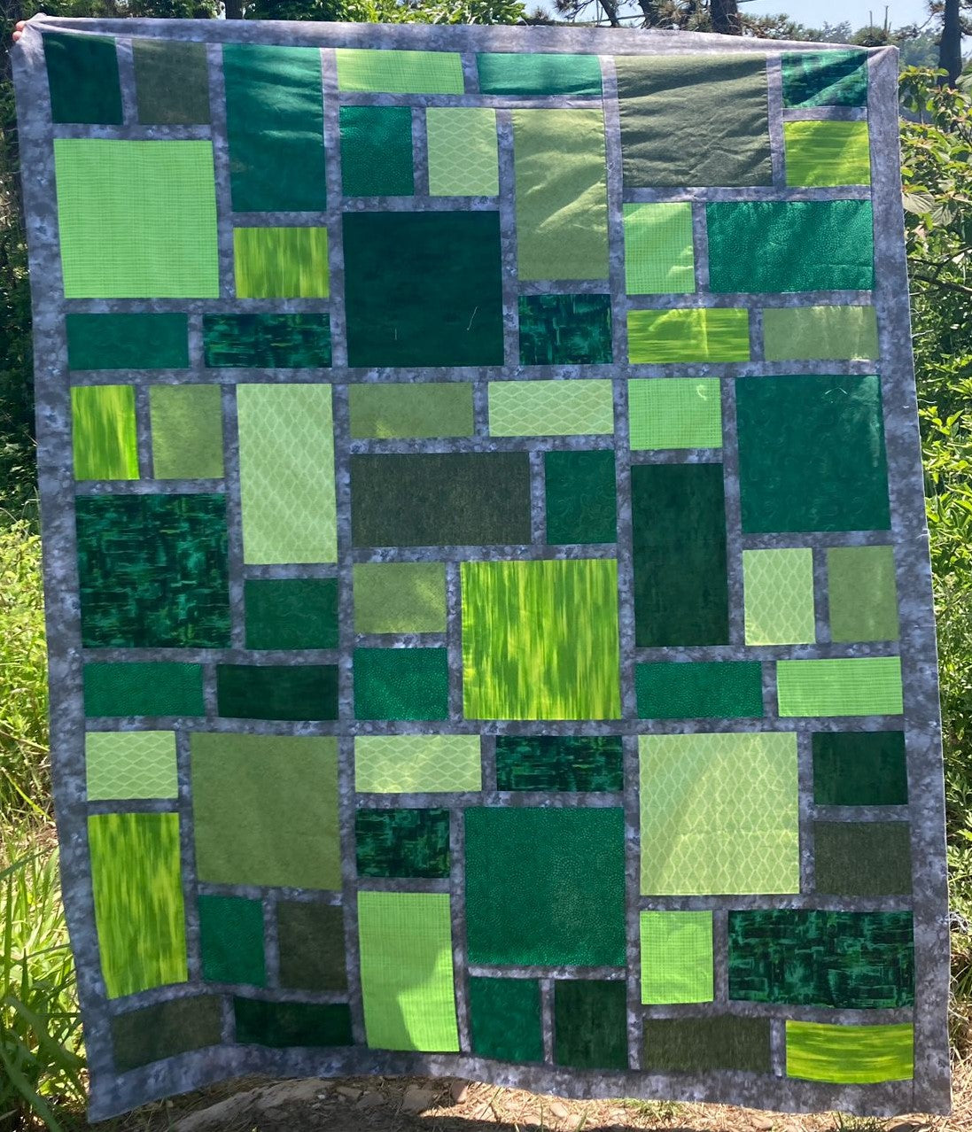 Slea Head Quilt, Throw size in green and grey